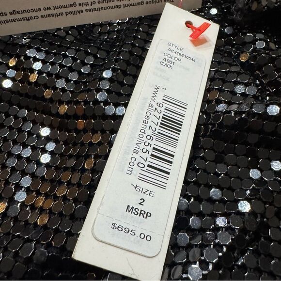 Alice + Olivia Chainmail Midi Slip Dress Size 2  Asymmetric Hem Open Back Black - Picture 14 of 14